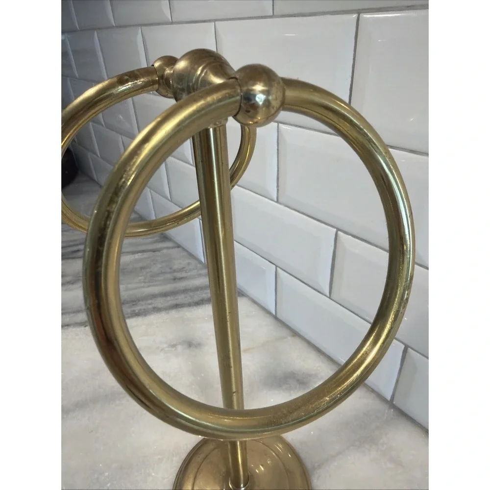 Vintage MCM Gatco SolidBrass‎ Double Hand Towel Ring Holder Stand Bathroom ES008